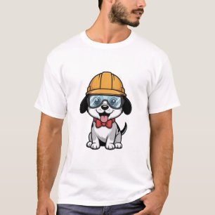 Cute Cartoon Puppy Dog Wearing Construction T-Shirt