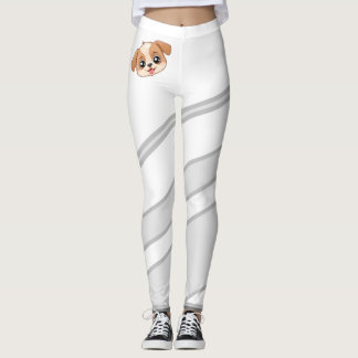 Cute Cartoon Puppy Face Leggings Athletic Striped