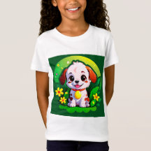 Cute Cartoon Puppy IWith Flowers