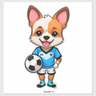 Cute Cartoon Puppy Soccer Player Sticker