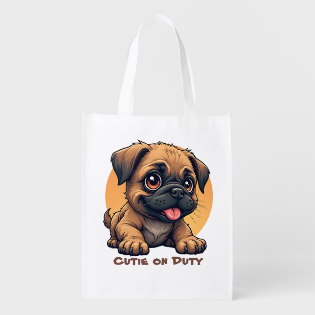 Cute Cartoon Puppy T-Shirt Grocery Bag (Front)
