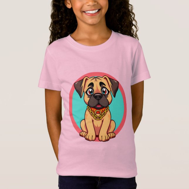 Cute Cartoon Puppy With Golden Collar T-Shirt (Front)