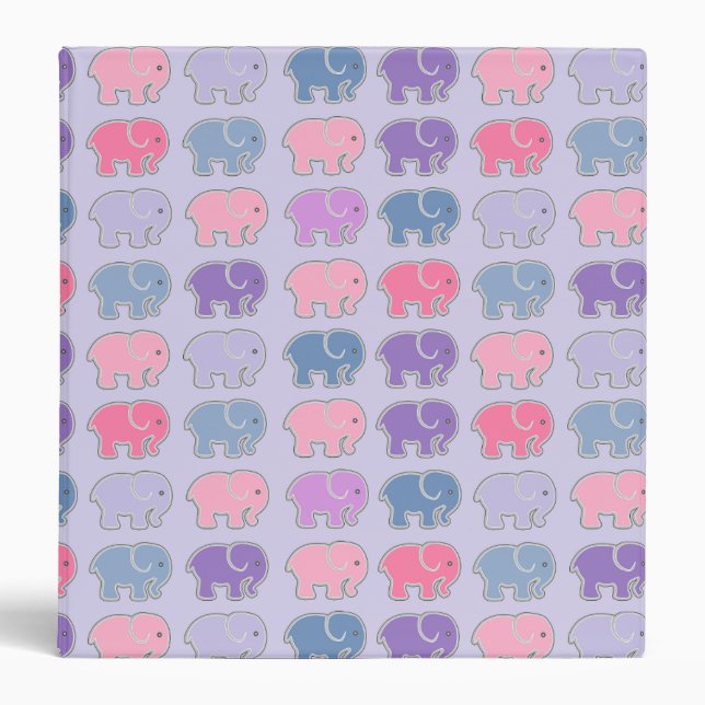Cute Cartoon Purple Elephant Pattern 3 Ring Binder (Front)