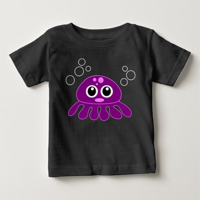 Cute Cartoon Purple Octopus Baby T-Shirt (Front)