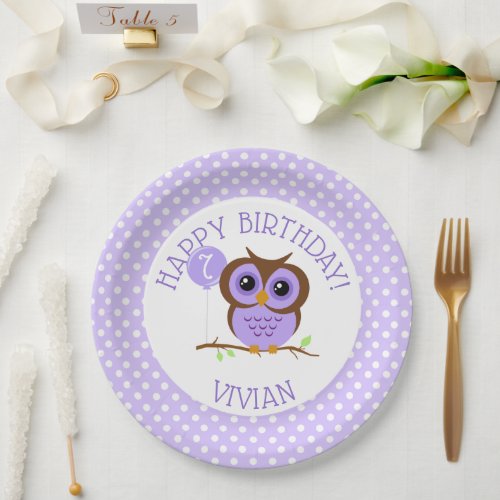 Cute Cartoon Purple Owl Paper Plates