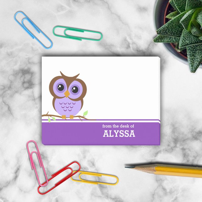 Cute Cartoon Purple Owl Post-it Notes (Creator Uploaded)