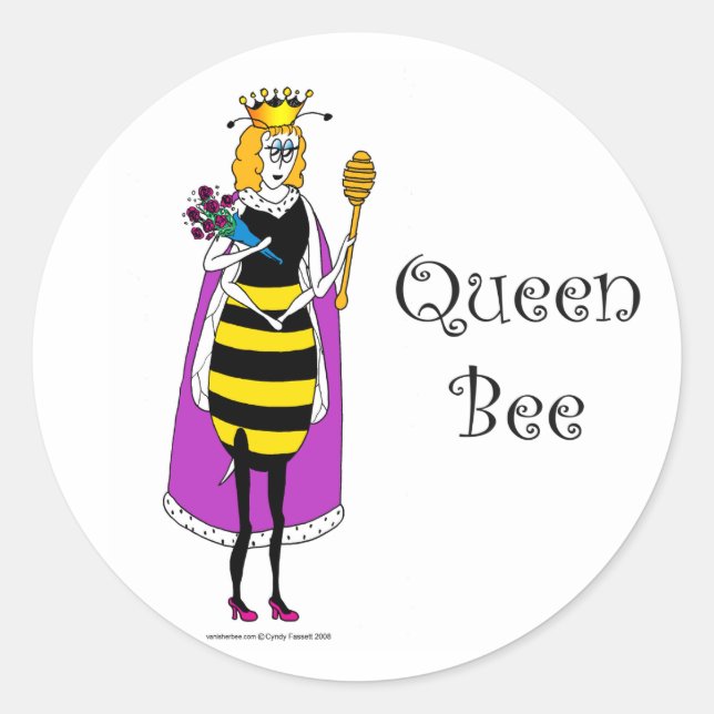 Cute cartoon Queen Bee Classic Round Sticker (Front)