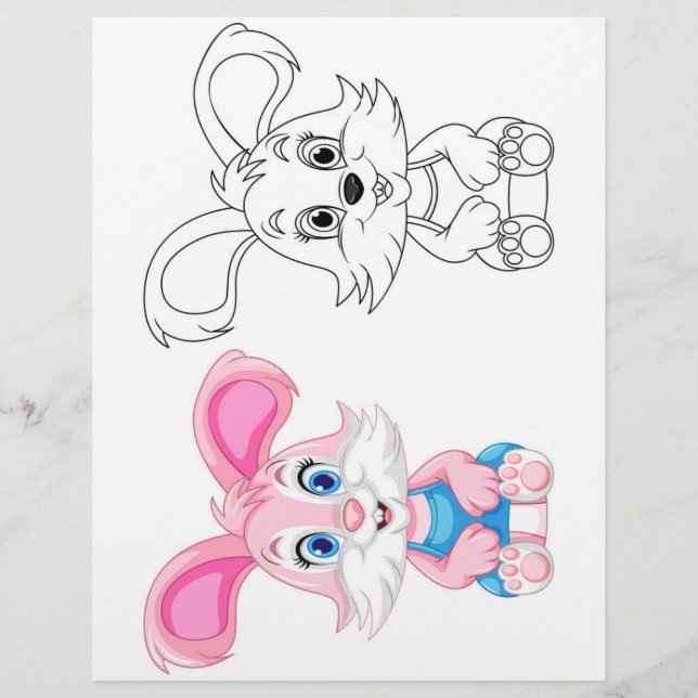 Cute Cartoon rabbit coloring page (Front)