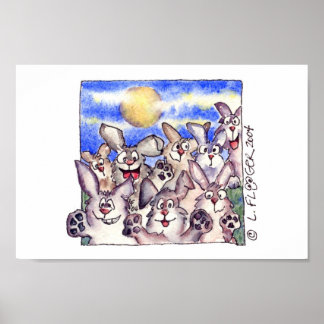 Cute Cartoon Rabbit Full Moon Poster Print