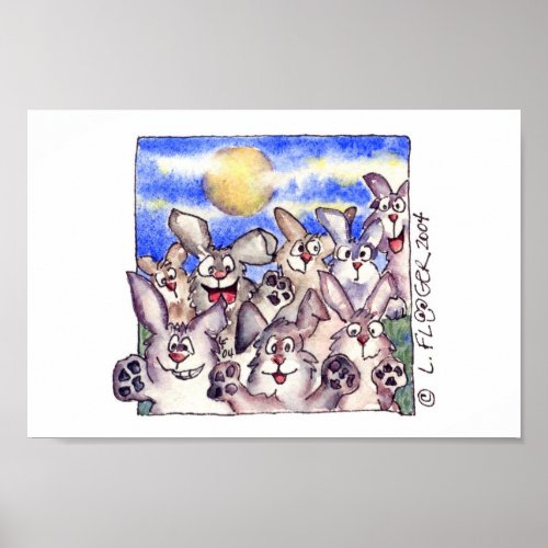 Cute Cartoon Rabbit Full Moon Poster Print