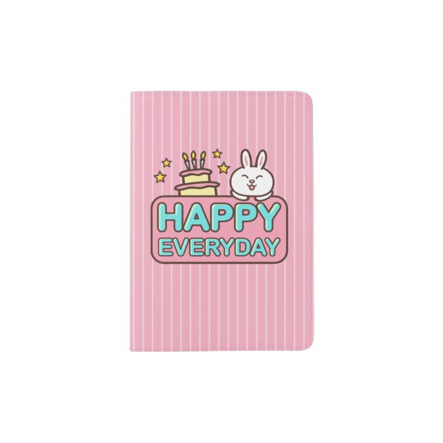 Cute cartoon rabbit happy everyday passport holder (Front)