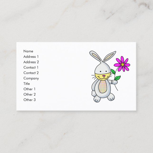 Cute Cartoon Rabbit Holding Flower Name Card (Front)