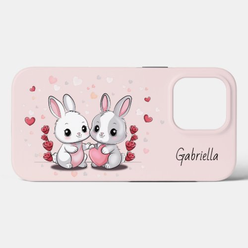 Cute Cartoon Rabbit Lovers Heart Valentineâs Day  iPhone 13 Pro Case