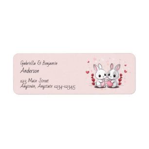 Cute Cartoon Rabbit Lovers Hearts Valentine’s Day Label