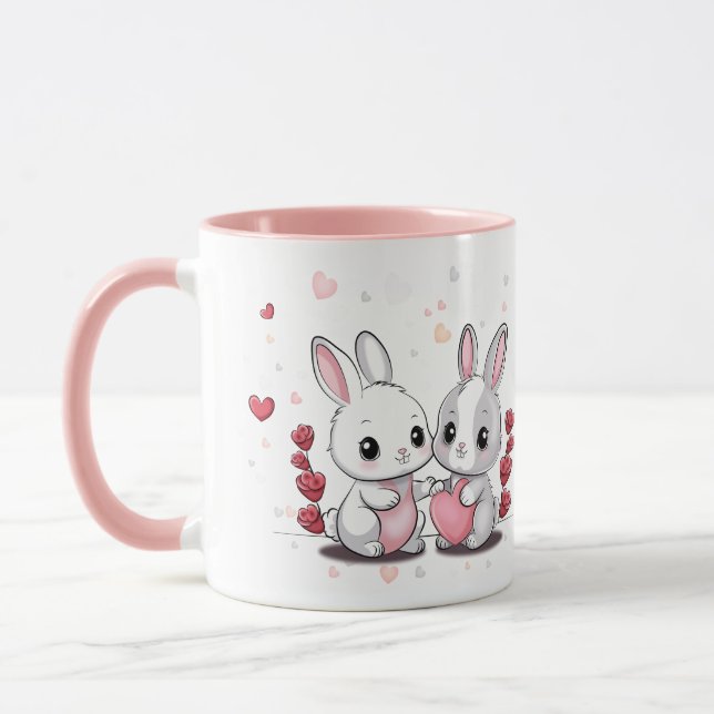 Cute Cartoon Rabbit Lovers Hearts Valentine’s Day Mug (Left)