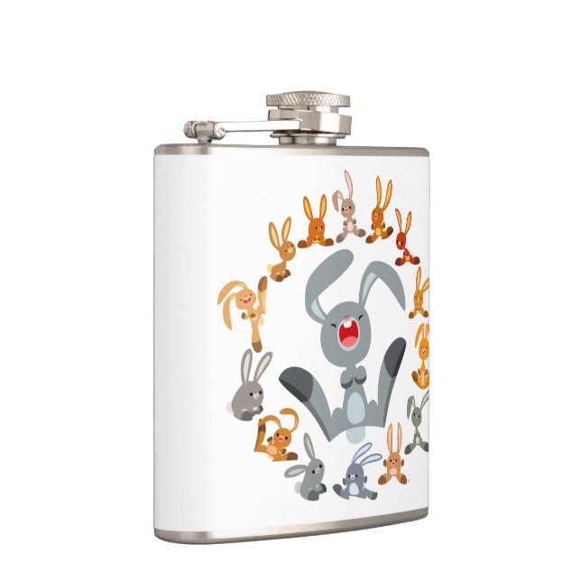 Cute Cartoon Rabbits Mandala Hip Flask (Right)