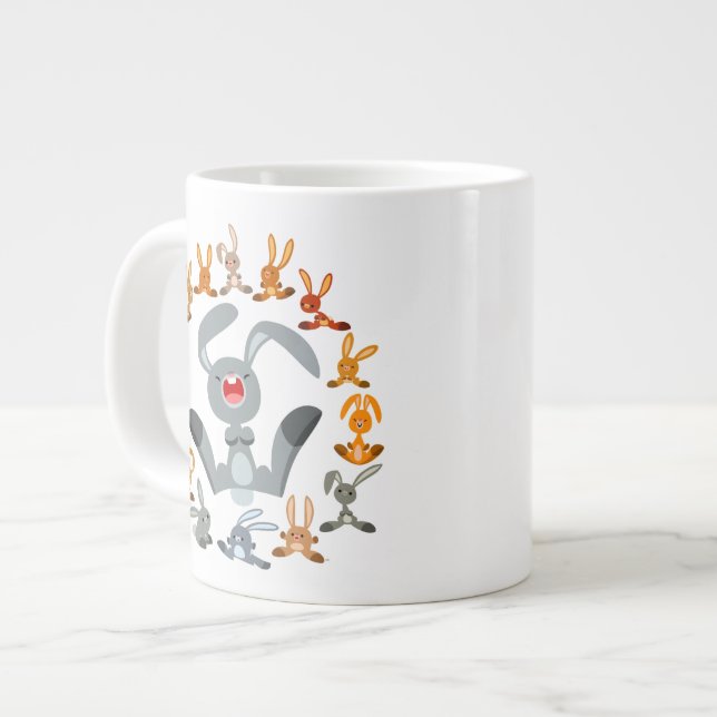 Cute Cartoon Rabbits Mandala Jumbo Mug (Front Left)