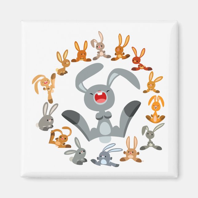 Cute Cartoon Rabbits Mandala Magnet (Front)