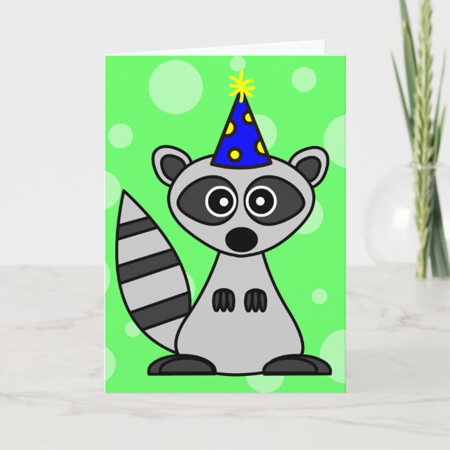 Cute Cartoon Raccoon Birthday Card (Front)