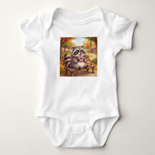 Cute Cartoon Raccoon Eating Strawberry Donut Baby Bodysuit
