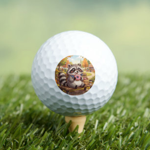 Cute Cartoon Raccoon Eating Strawberry Donut  Golf Balls