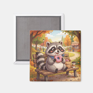 Cute Cartoon Raccoon Eating Strawberry Donut  Magnet