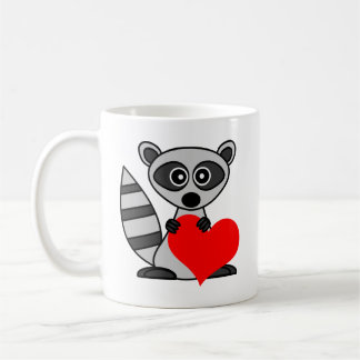 Cute Cartoon Raccoon Holding Heart Coffee Mug