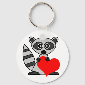 Cute Cartoon Raccoon Holding Heart Keychain