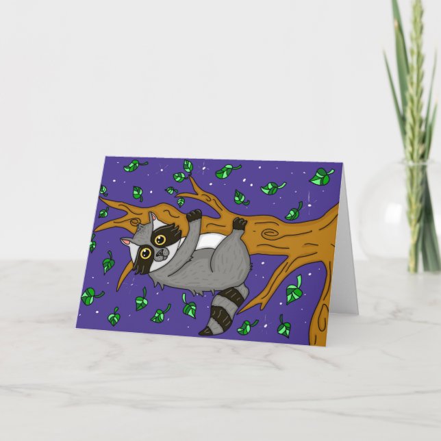 Cute Cartoon Raccoon, How's it Hanging? Card (Front)