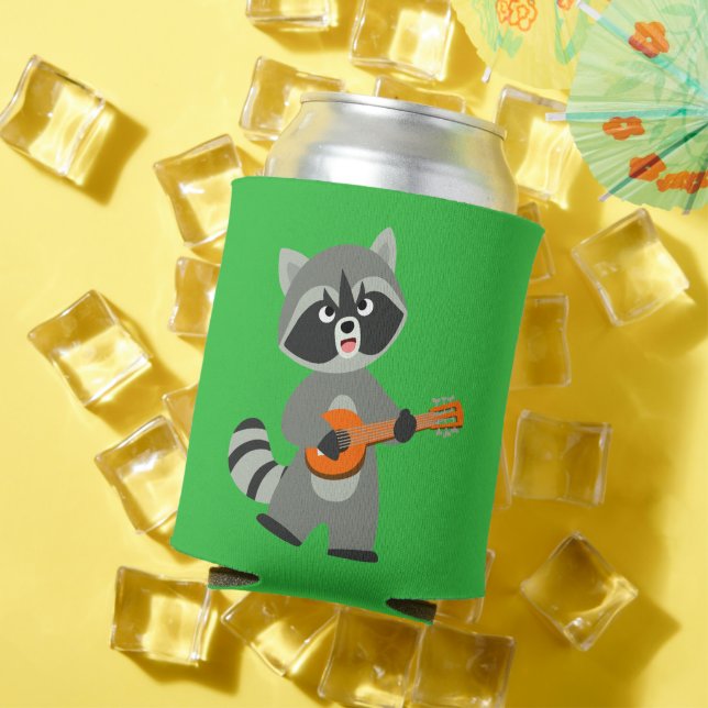Cute Cartoon Raccoon Playing Banjo Can Cooler (In Situ Summer)