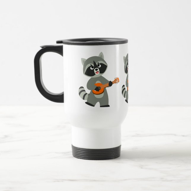 Cute Cartoon Raccoon Playing Banjo Commuter Mug (Left)