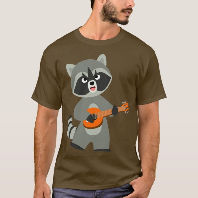 Cute Cartoon Raccoon Playing Banjo T-Shirt (Front)