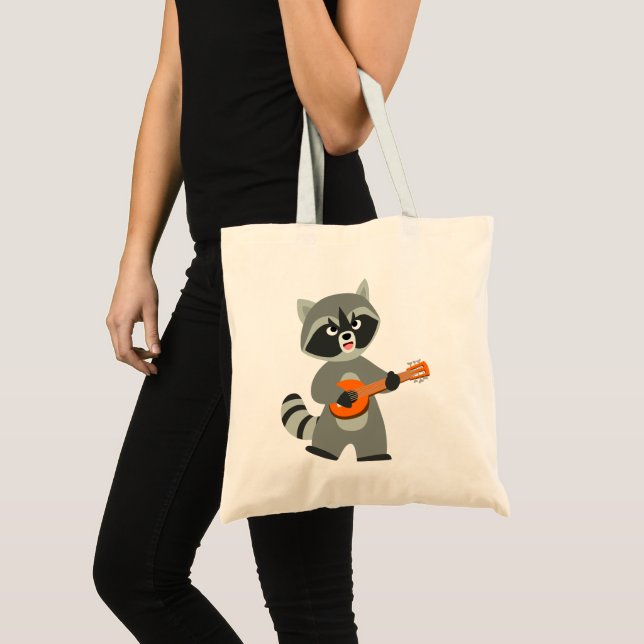 Cute Cartoon Raccoon Playing Banjo Tote Bag (Front (Product))