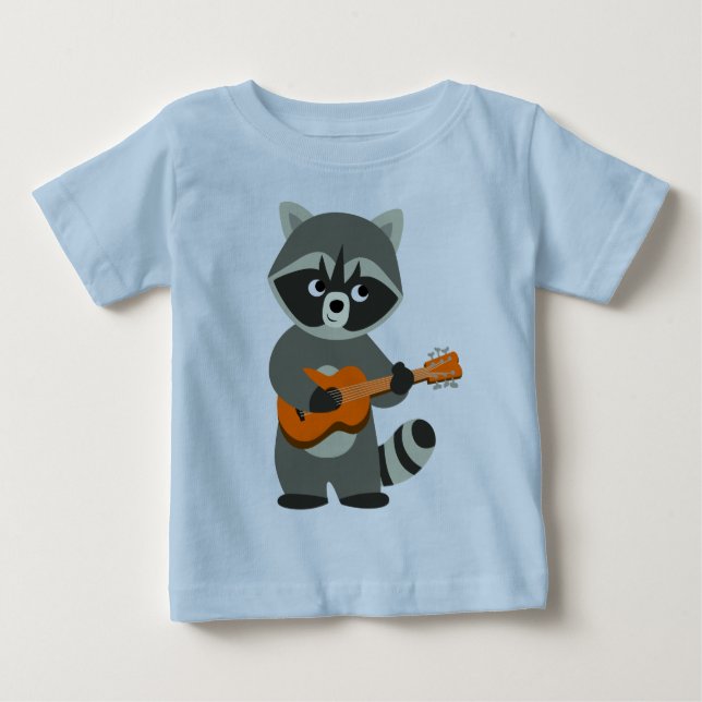 Cute Cartoon Raccoon Playing Guitar Baby T-Shirt (Front)