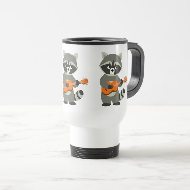 Cute Cartoon Raccoon Playing Guitar Commuter Mug (Front Right)