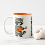 Cute Cartoon Raccoon Playing Guitar Two-Tone Coffee Mug