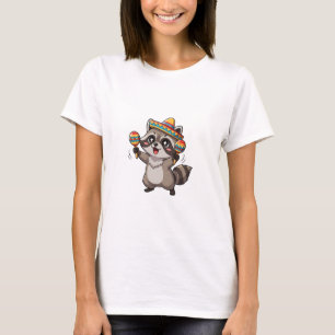 Cute Cartoon Raccoon Playing Maracas with Sombrero T-Shirt