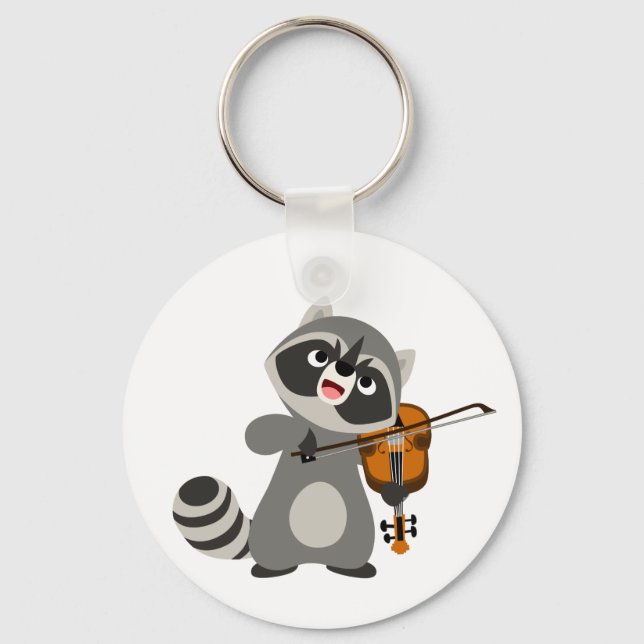 Cute Cartoon Raccoon Playing Violin Keychain (Front)