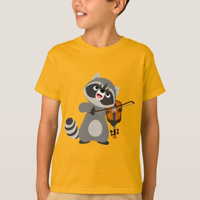 Cute Cartoon Raccoon Playing Violin Kids T-Shirt (Front)