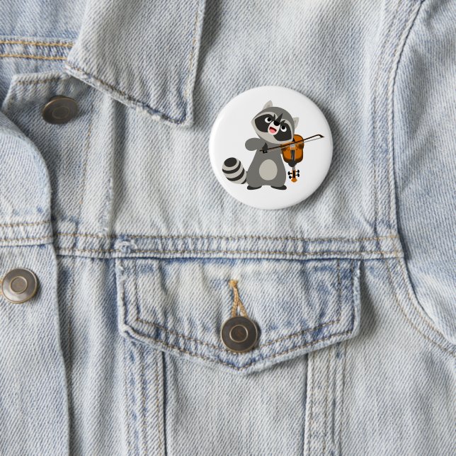 Cute Cartoon Raccoon Playing Violin Pinback Button (In Situ)