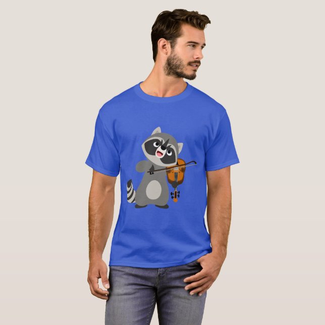 Cute Cartoon Raccoon Playing Violin T-Shirt (Front Full)