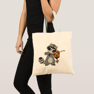 Cute Cartoon Raccoon Playing Violin Tote Bag