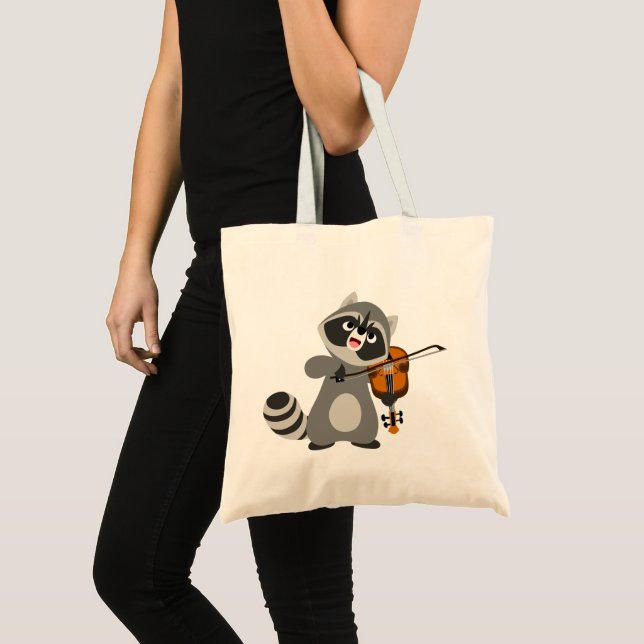 Cute Cartoon Raccoon Playing Violin Tote Bag (Front (Product))