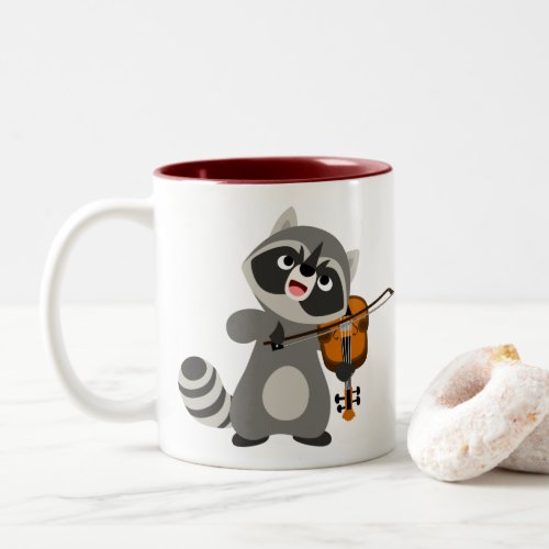 Cute Cartoon Raccoon Playing Violin Two_Tone Coffee Mug