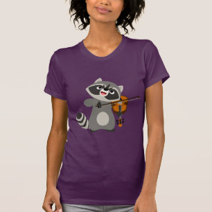 Cute Cartoon Raccoon Playing Violin Women T-Shirt