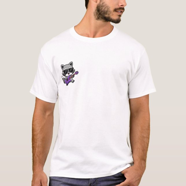 Cute Cartoon Raccoon Rockstar T-Shirt (Front)