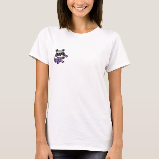 Cute Cartoon Raccoon Rockstar T-Shirt (Front)