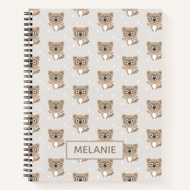 Cute Cartoon Raccoons Winter Pattern Personalised Notebook (Front)