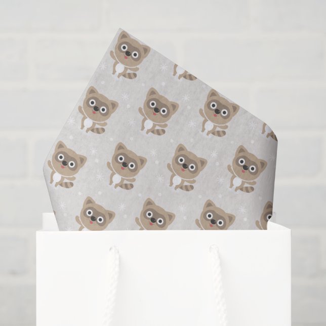 Cute Cartoon Raccoons Winter Pattern Tissue Paper (Gift Bag)