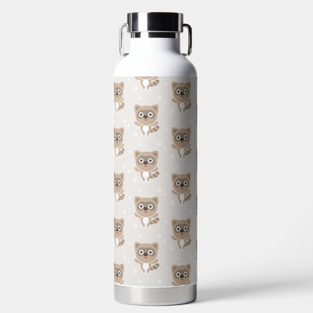 Cute Cartoon Raccoons Winter Pattern Water Bottle (Front)